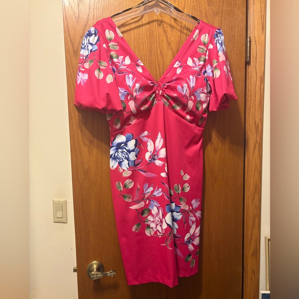 Guess Pink Puff Sleeve V-Neck Sundress